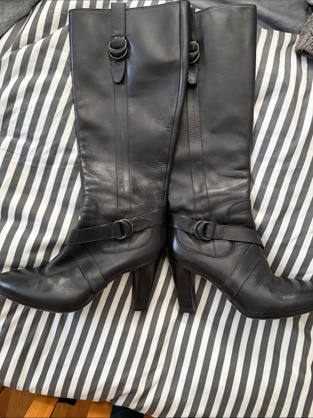 Cole Haan/Nike Air Black Leather Knee-High Heeled Boots
